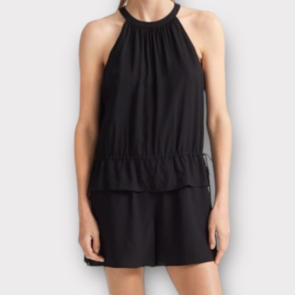 Club Monaco Womenโs Romper Size 0 Halter Tie One Piece Quiet Luxury Black